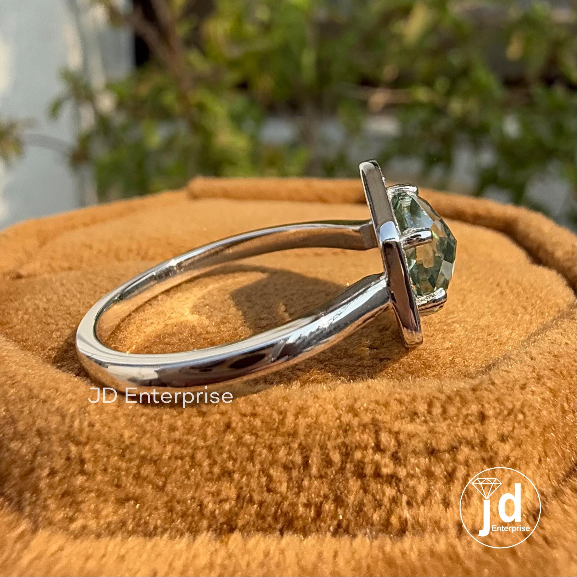 1.50 CT Flower Rose Cut Round Bluegreen Moissanite Ring, Hexagonal Shape Halo Engagement Ring, Six Prong Setting, Promise Rings for Her