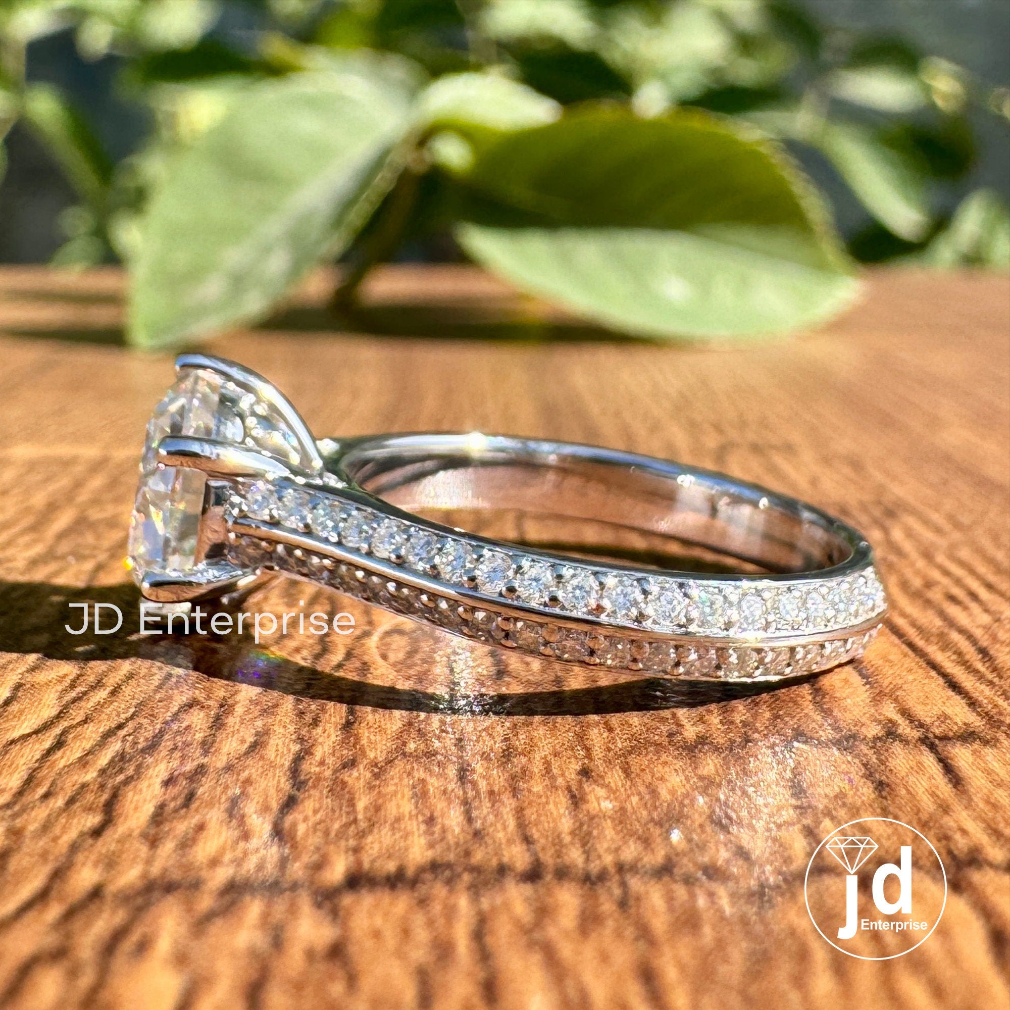Stunning 2.00 CT Round Moissanite Engagement Ring, Wedding Ring for Women, Six Prong Knife Edge Shank, Two Row Pave Set Ring, Promise Ring