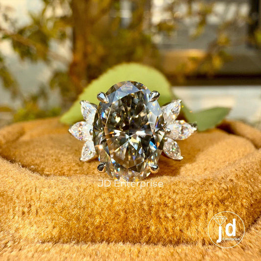 3.00 CT Oval Cut Grey Moissanite Engagement Ring, Cluster Hidden Halo Wedding Ring, Vintage Bridal Ring, Promise Ring, Anniversary Gift