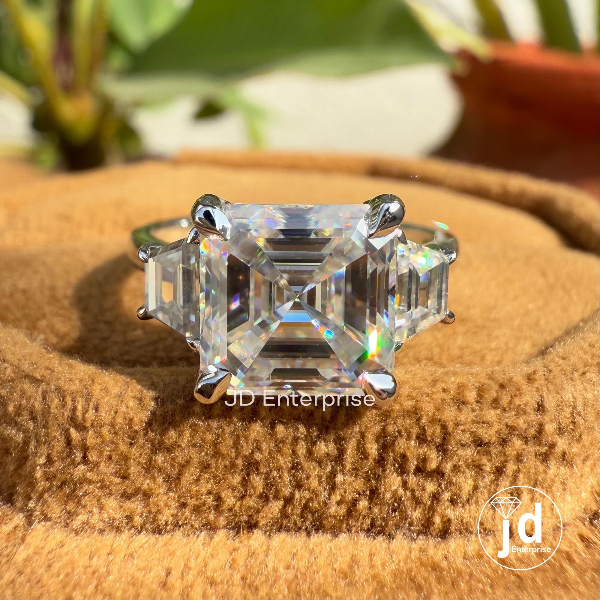 3.00 CT Asscher Cut Colorless Moissanite Engagement Ring, Perfect Anniversary Gift, Side Trapezoid Moissanite Wedding Ring, Bridal Set Ring