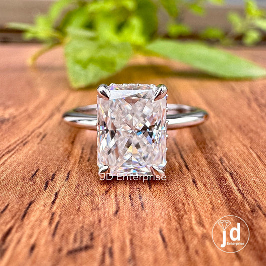 2.00 CT Colorless Radiant Cut Engagement Ring, Solitaire Hidden Halo Ring, Crushed Ice Moissanite Wedding Ring, Propose Ring, Invisible Halo