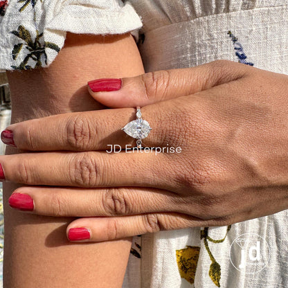 2.75 TCW Antique Colorless Pear Cut Moissanite Engagement Ring, Compass set Prong Wedding Ring, Vintage Style Handcrafted Anniversary Ring
