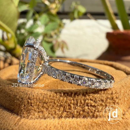 5.50 CT Colorless Moval Moissanite Engagement Ring, Hidden Halo Wedding Ring, 3/4 Pave Set Bridal Ring, Anniversary Gift Ring for Women