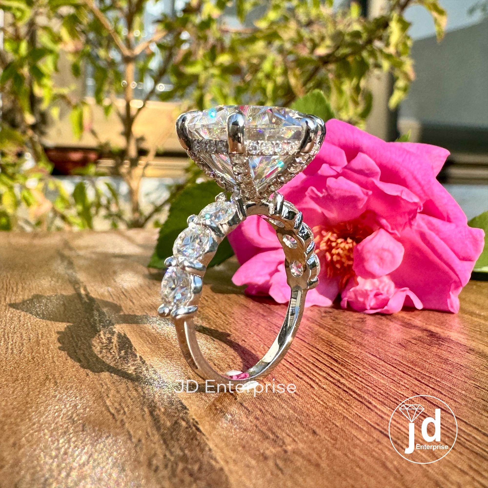 9.50 CT Large Round Cut Moissanite Hidden Halo Ring, Petite Pave Engagement Ring, Wedding Ring, Celebrity Style Anniversary Ring, Bridal