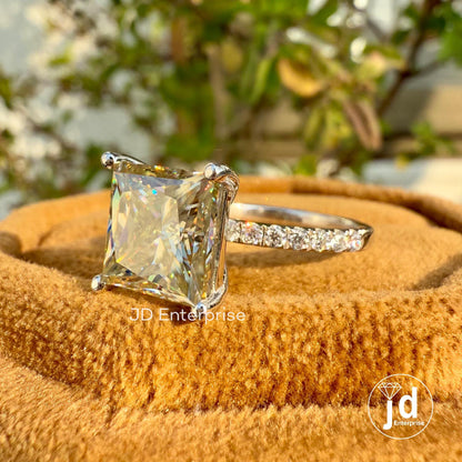 Vintage 3.00 CT Princess Cut Canary Yellow Moissanite Engagement Ring, Pave Wedding Ring, Anniversary Gift, Bridal Ring, Proposal Ring
