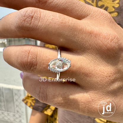 Stunning 1.00 CT Marquise Rose Cut Moissanite Engagement Ring, Half Halo Wedding Ring, Milgrain Ring, Anniversary Ring, Promise Ring