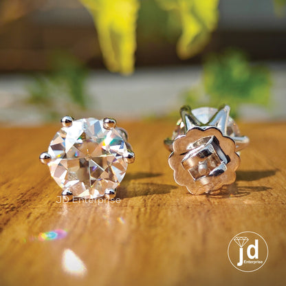 6.00 TW Round Old European Cut Colorless Moissanite Stud Earrings, Six Prong Wedding Earrings, Engagement Gifts Earrings, Screw Back, Bridal