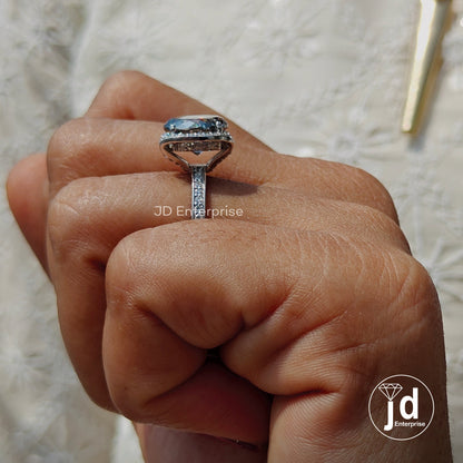 4.40 CT Grey Portuguese Cut Moissanite Engagement Ring, Half Halo Wedding Ring, Vintage Style Hidden Halo Bridal Ring, Anniversary Gift