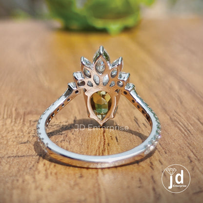 2.00CT Pear Rose Cut Brown Moissanite Engagement Ring, Marquise Cut Ring with Curved Band, Accent Set Wedding Ring, Anniversary Gift, Bridal
