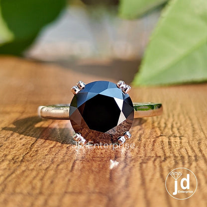 Black Moissanite Ring, 3.00 CT Round Cathedral Set Wedding Ring, Solitaire Moissanite Engagement Ring, Gifts for Women, Anniversary Gift