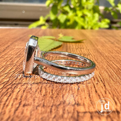 4.85 TCW Emerald Cut Colorless Moissanite Engagement Ring, Full Eternity Moissanite Wedding Band, Bezel Set Solitaire Bridal Ring Set