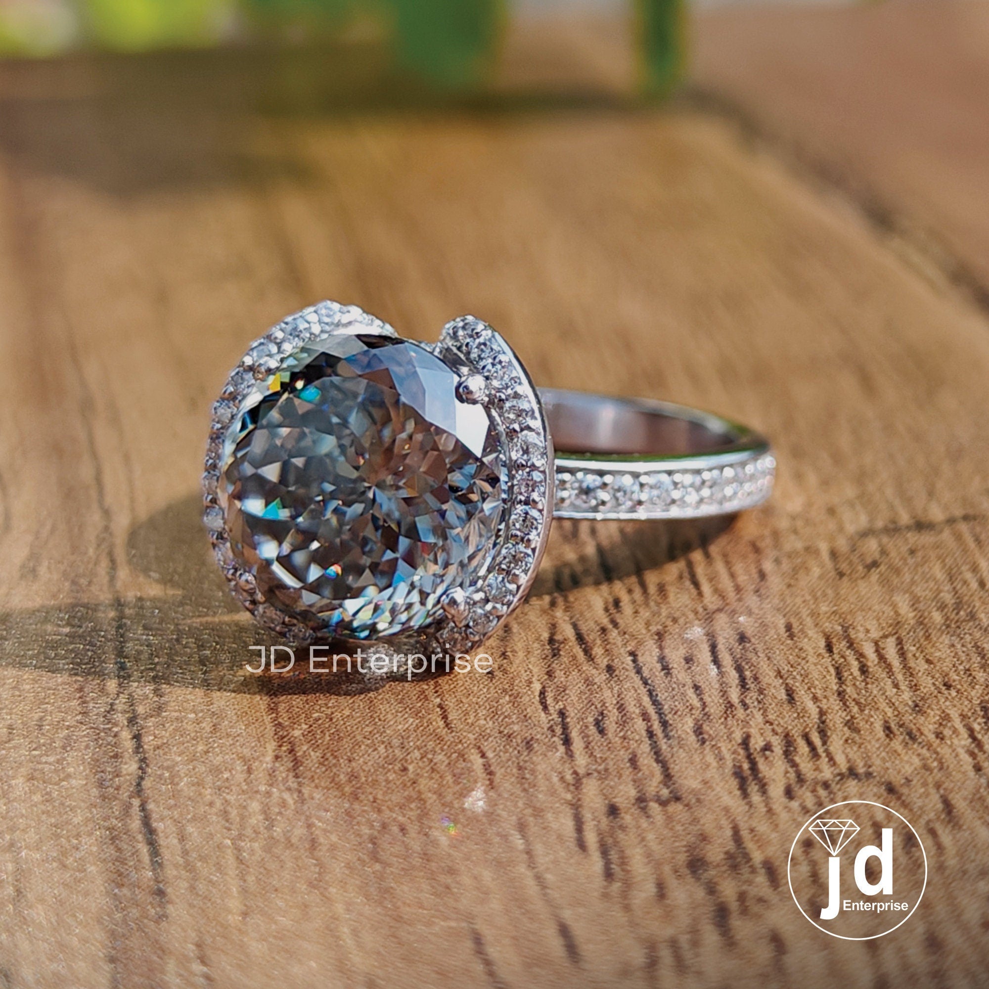 4.40 CT Grey Portuguese Cut Moissanite Engagement Ring, Half Halo Wedding Ring, Vintage Style Hidden Halo Bridal Ring, Anniversary Gift