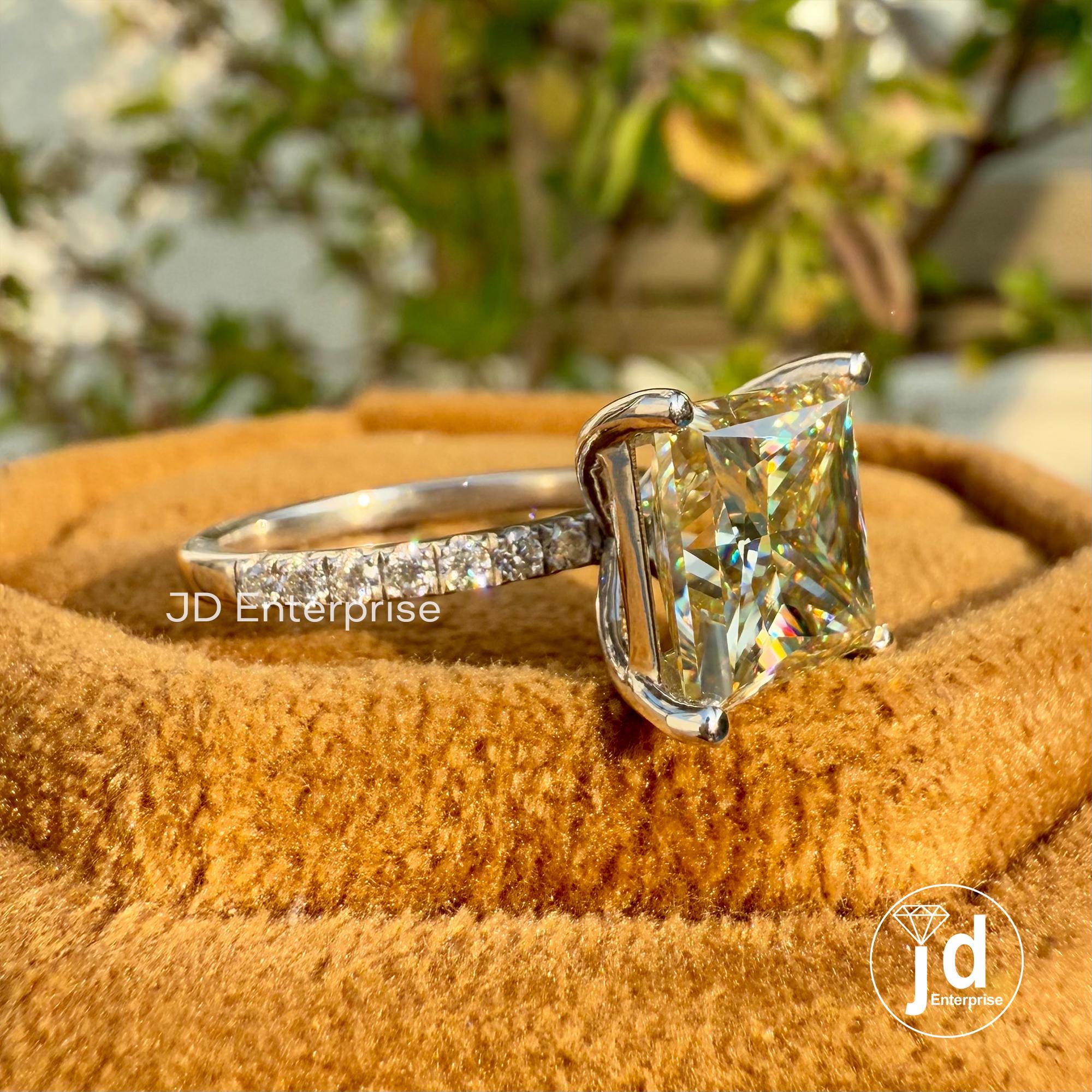 Vintage 3.00 CT Princess Cut Canary Yellow Moissanite Engagement Ring, Pave Wedding Ring, Anniversary Gift, Bridal Ring, Proposal Ring