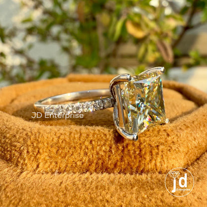 Vintage 3.00 CT Princess Cut Canary Yellow Moissanite Engagement Ring, Pave Wedding Ring, Anniversary Gift, Bridal Ring, Proposal Ring