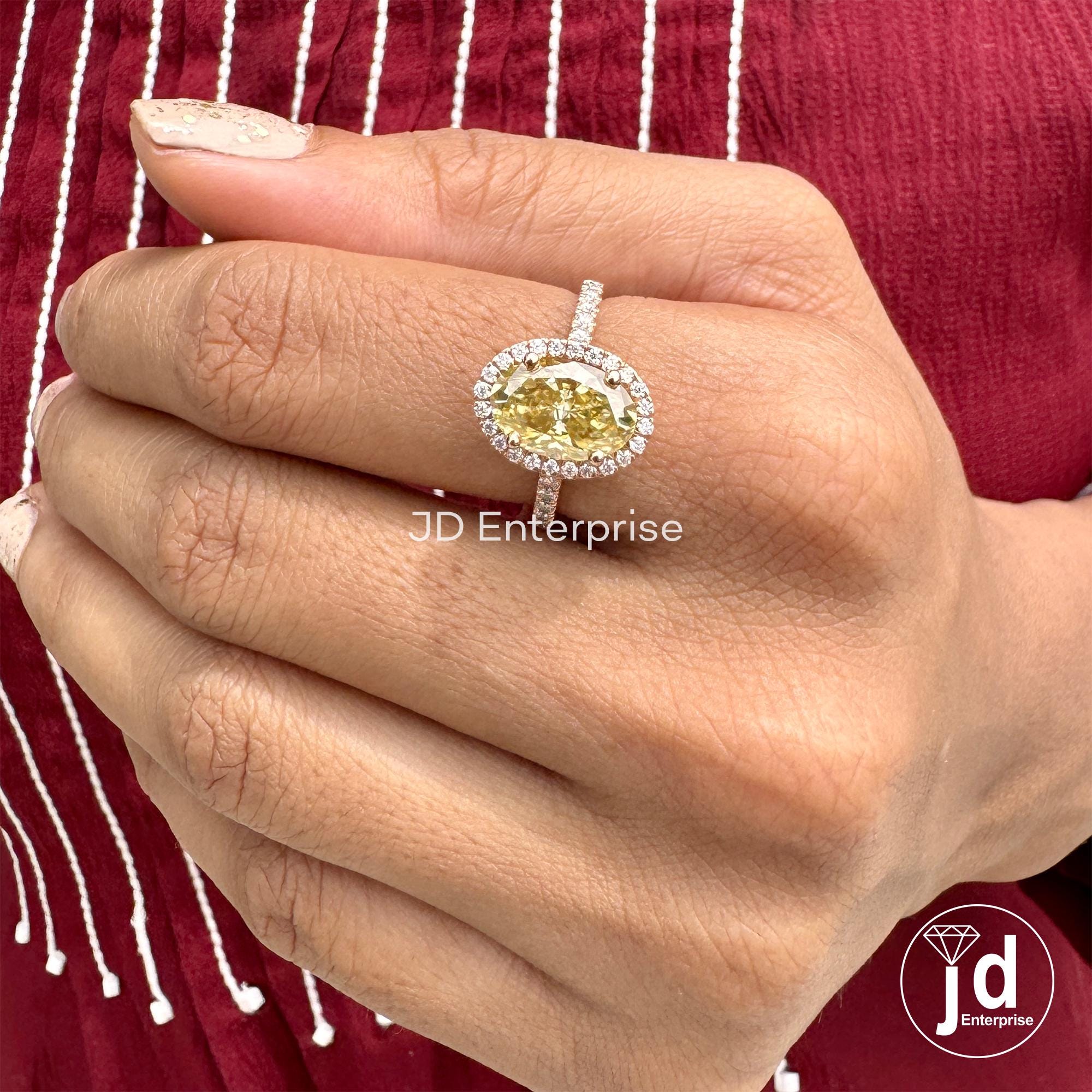 Classic 2.85TW Canary Yellow Oval Moissanite Halo Engagement Ring, Pave Set Wedding Ring, Bespoken Anniversary Ring, Designer Bridal Ring