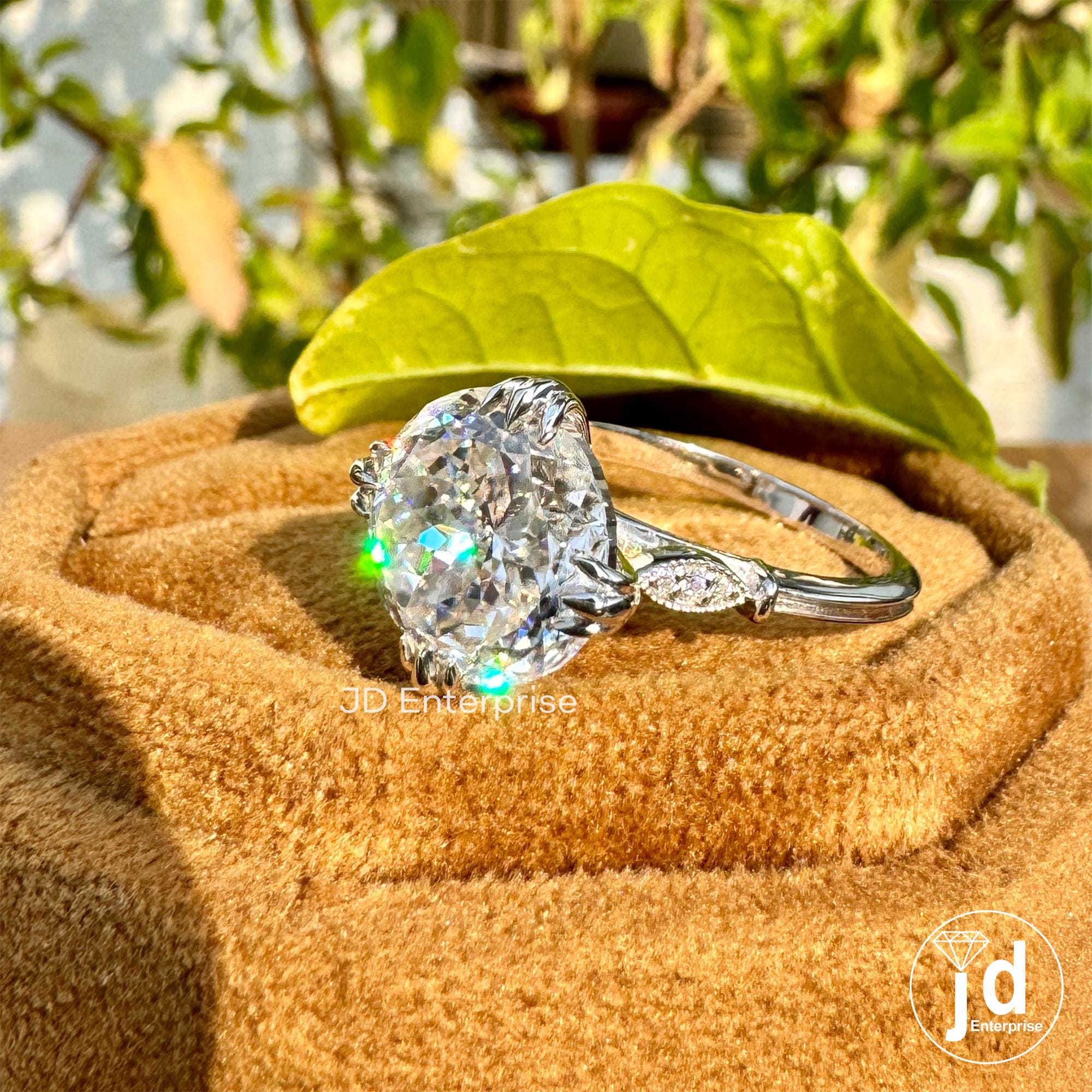 5.10 CT Portuguese Cut Colorless Moissanite Engagement Ring, Fish Tail Prong Vintage Style Wedding Ring, Anniversary Ring, Promise Ring