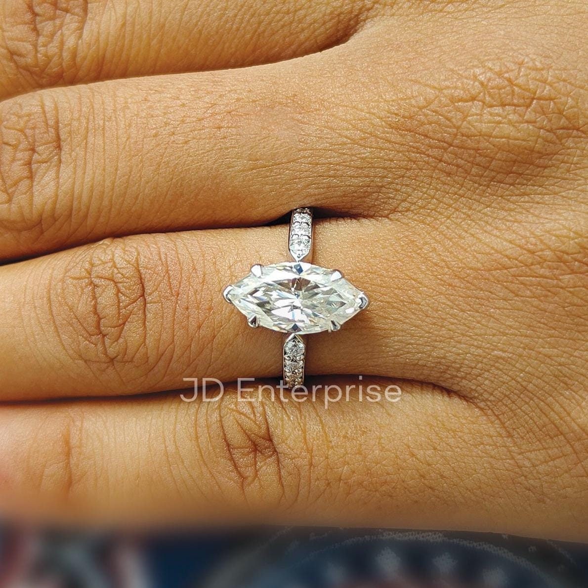 2.83 TCW Colorless Marquise Cut Moissanite Engagement Ring, Wedding Ring for Her, Anniversary Gift Ring, Six Prong Basket Set, Bridal Ring