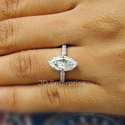 2.83 TCW Colorless Marquise Cut Moissanite Engagement Ring, Wedding Ring for Her, Anniversary Gift Ring, Six Prong Basket Set, Bridal Ring