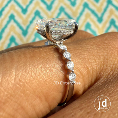 5.00 CT Oval Cut Moissanite Engagement Ring, Hidden Halo Wedding Ring, Floating Bubble Pave Set, Anniversary Gift, Claw Prong Bridal Ring