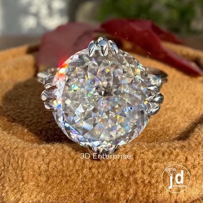 Vintage Style Engagement Ring, Large 7.00 CT Portuguese Cut Moissanite Fishtail Prong Ring, Cathedral Milgrain Bride Ring, Anniversary Gift