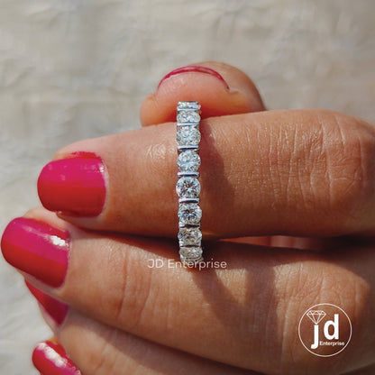 Eternity Wedding Band, 3.00 MM Round Moissanite Wedding Band, Engagement Ring, Bar Setting Matching Band, Bridal Set, Stacking Band for Gift