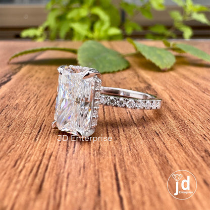 3.00 CT Colorless Elongated Radiant Cut Engagement Ring, Hidden Halo Ring, Accent Wedding Ring, Bridal Ring, Anniversary Gift, Promise Ring