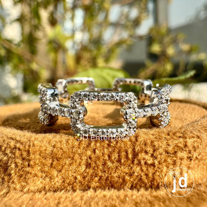 Micro Pave Chain Link Band, 0.63 TW Round Moissanite Rectangular Chain Full Eternity Wedding Band, Bridal Set, Stackable Engagement Band