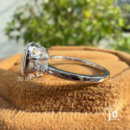 Bezel Set Vintage 3.00 CT Cushion Old Mine Cut Moissanite Engagement Ring, Tulip Basket Set Wedding Ring, Anniversary Gift, Promise Ring