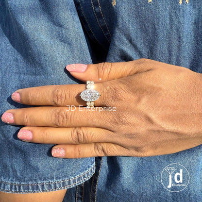 Large Oval Moissanite Engagement Ring, Hidden Halo With Wide Band, 13.0 TCW Oval Wedding Ring, Big Oval Cut Celebrity Style Yellow Gold Ring