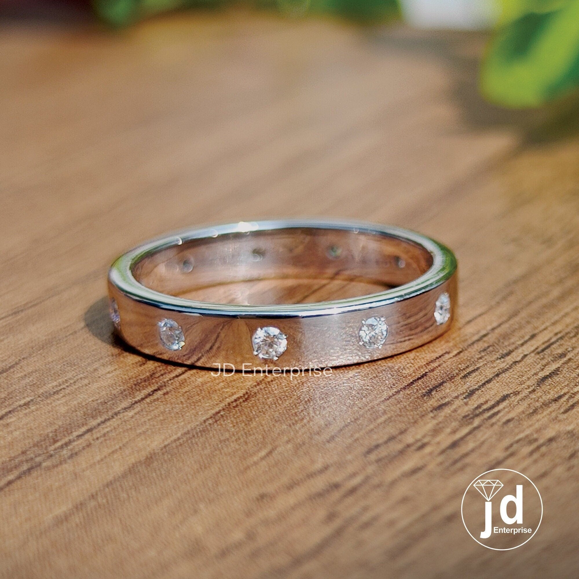 1.60 MM Round Flush Set Moissanite Engagement Band, Moissanite Wedding Band, Stackable Comfort Fit Band, Anniversary Gift Band for Women