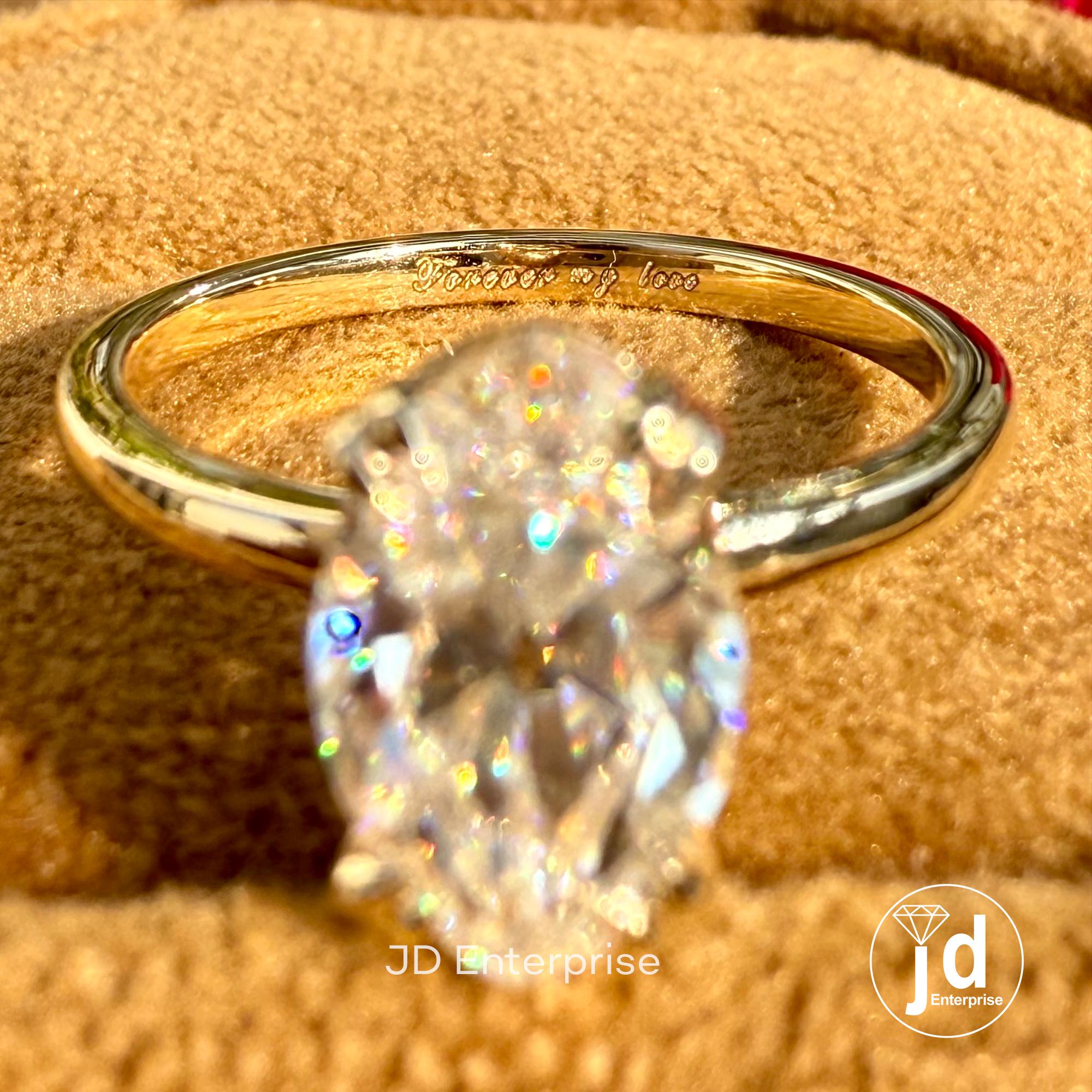 2.00 CT Moval Old Mine Cut Moissanite Ring, Vintage Engagement Ring, Solitaire Wedding Ring, Double Claw Prongs, Anniversary Ring for Women