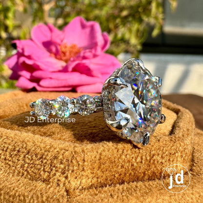 9.50 CT Large Round Cut Moissanite Hidden Halo Ring, Petite Pave Engagement Ring, Wedding Ring, Celebrity Style Anniversary Ring, Bridal
