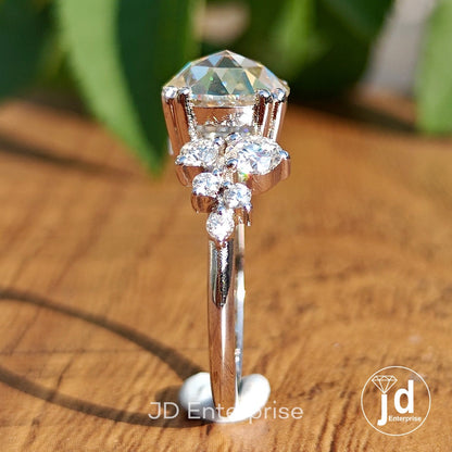 2.46CT Rose Cut Round Moissanite Engagement Ring, Vintage Style Wedding Ring, Malti Stone Promise Ring Anniversary Gift for Her, Bridal Ring