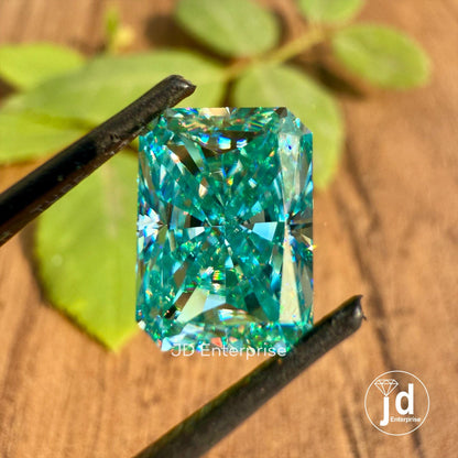 Vintage 3.00 CT Radiant Cut Cyan Blue Loose Moissanite for Engagement Ring, Wedding Ring, Unique Color Moissanite for Diamond Alternative