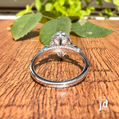 2.75 TCW Antique Colorless Pear Cut Moissanite Engagement Ring, Compass set Prong Wedding Ring, Vintage Style Handcrafted Anniversary Ring