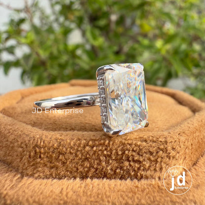 4.0 CT Radiant Cut Moissanite Hidden Halo Engagement Ring, Solitaire Wedding Ring, Proposal Ring, Anniversary Gifts, Promise Ring, Bridal