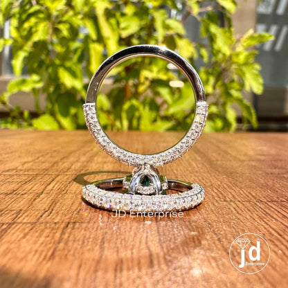 Dutch Marquise Cut Moissanite Hidden Halo Engagement Ring, Comfort Fit Wedding Ring Set, Three Row Pave Bridal Ring Set, Wedding Band