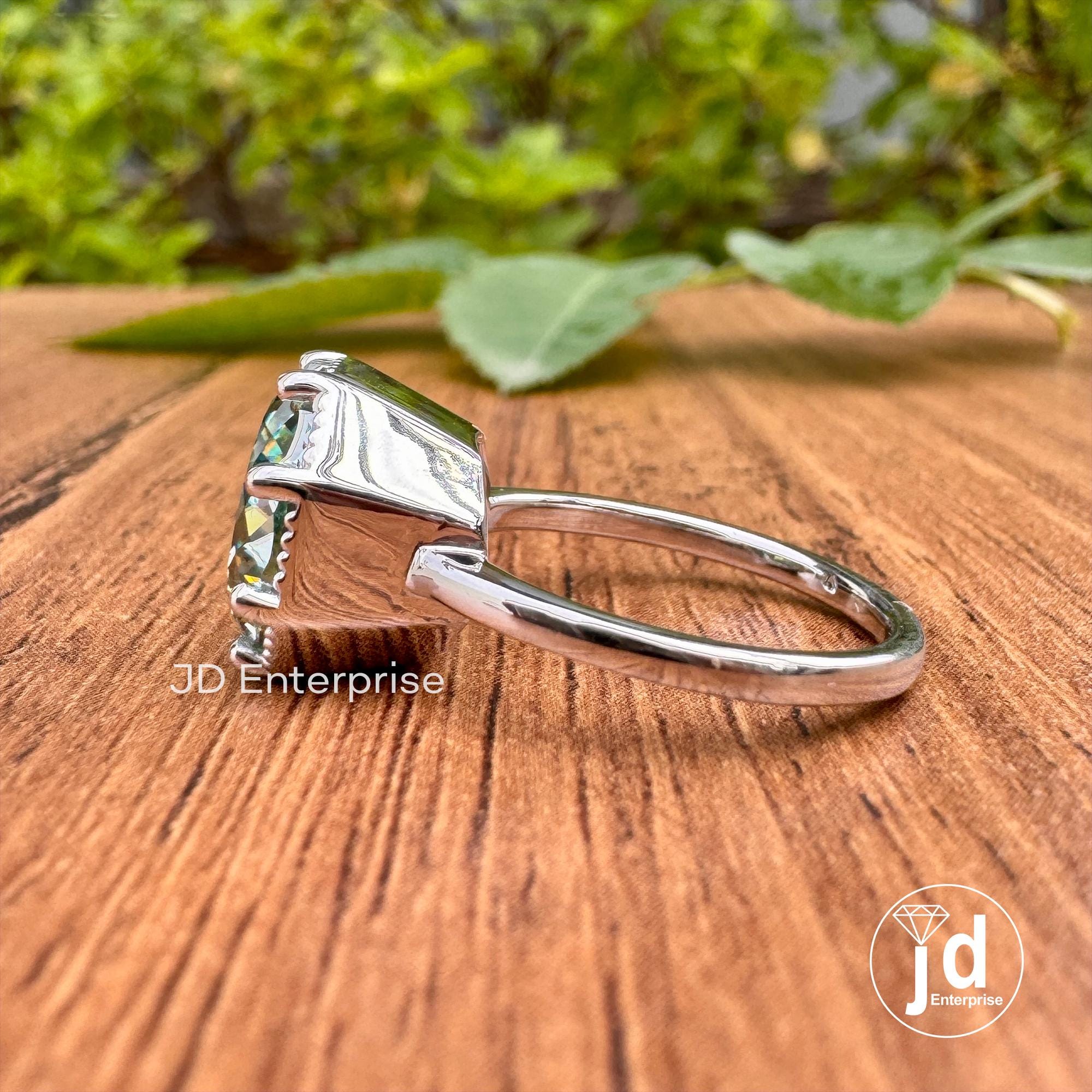 5.0CT Portuguese Cut Bluegreen Moissanite Engagement Ring, Solitaire Moissanite Ring, Milgrain Set Anniversary Ring Eight Prong Wedding Ring