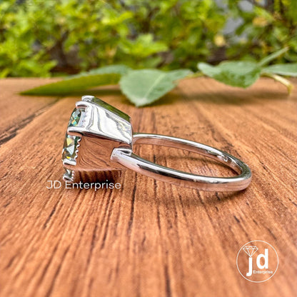 5.0CT Portuguese Cut Bluegreen Moissanite Engagement Ring, Solitaire Moissanite Ring, Milgrain Set Anniversary Ring Eight Prong Wedding Ring