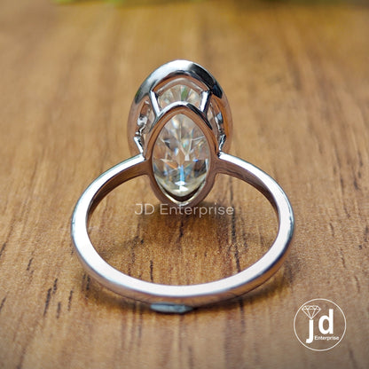5.50 CT Colorless Old Mine Moval Cut Moissanite Engagement Ring, Bezel Set Ring, Wedding Ring, Solitaire Ring, Bridal Set, Anniversary Gift