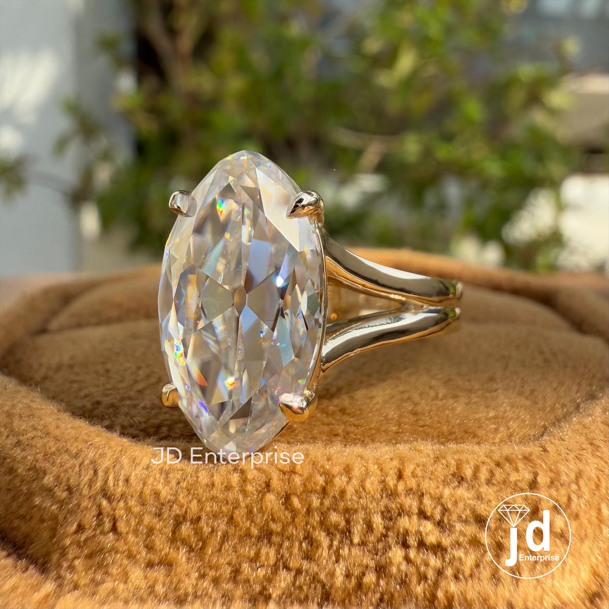 Vintage 5.00 CT Moval Old Mine Cut Moissanite Engagement Ring, Solitaire Wedding Ring, Split Shank Anniversary Ring, 10k Yellow Gold Ring
