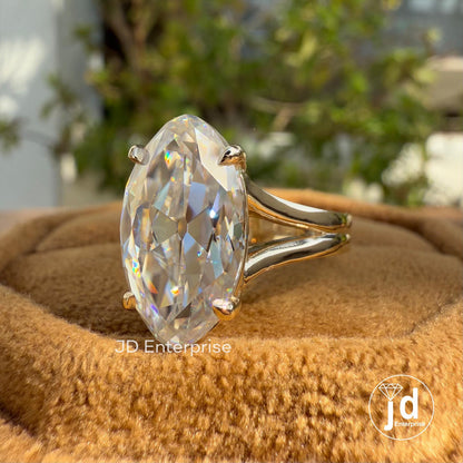 Vintage 5.00 CT Moval Old Mine Cut Moissanite Engagement Ring, Solitaire Wedding Ring, Split Shank Anniversary Ring, 10k Yellow Gold Ring