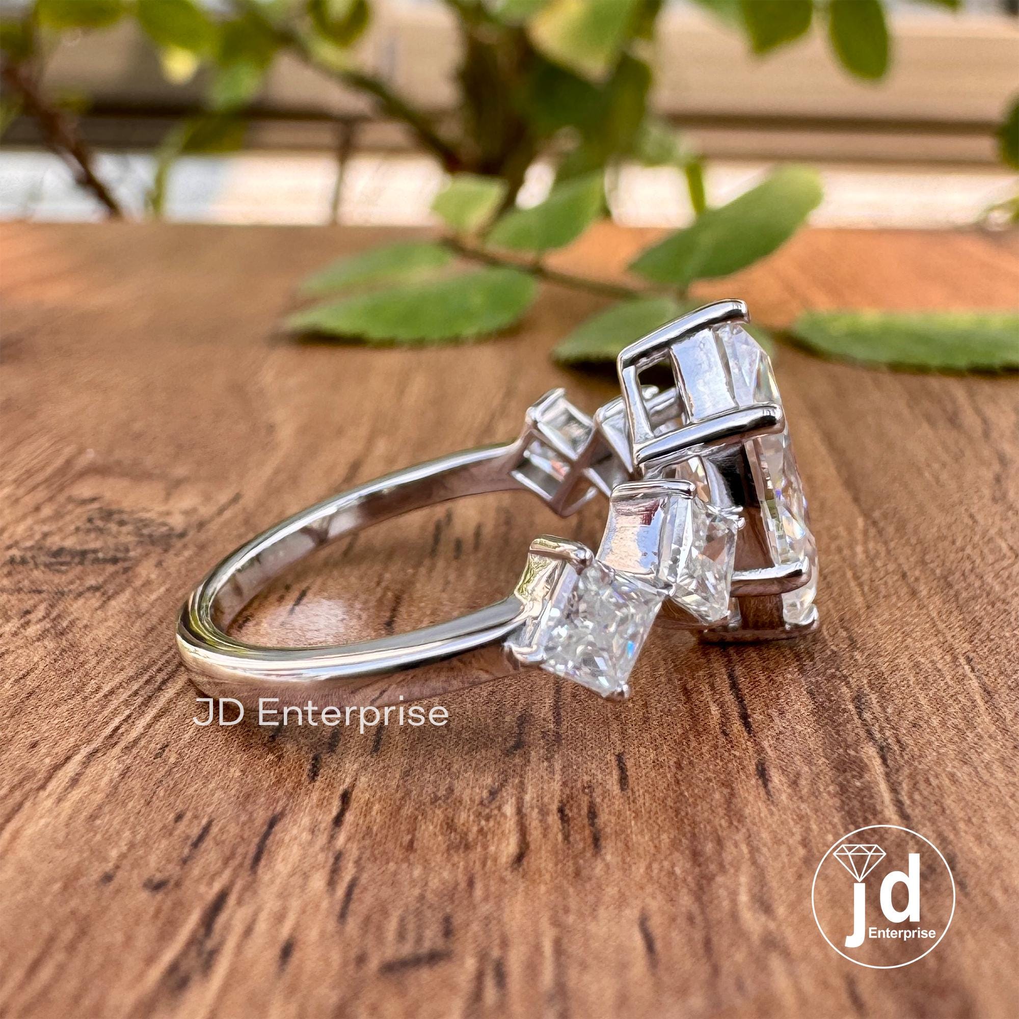 2.90 TW Colorless Marquise & Princess Cut Moissanite Engagement Ring, Five Stone Wedding Ring, Bridal Ring, Anniversary Gift, Ring for Women