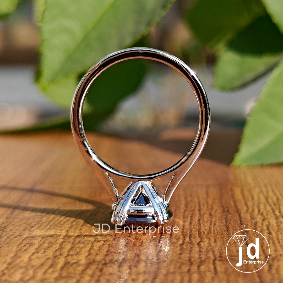 Black Moissanite Ring, 3.00 CT Round Cathedral Set Wedding Ring, Solitaire Moissanite Engagement Ring, Gifts for Women, Anniversary Gift