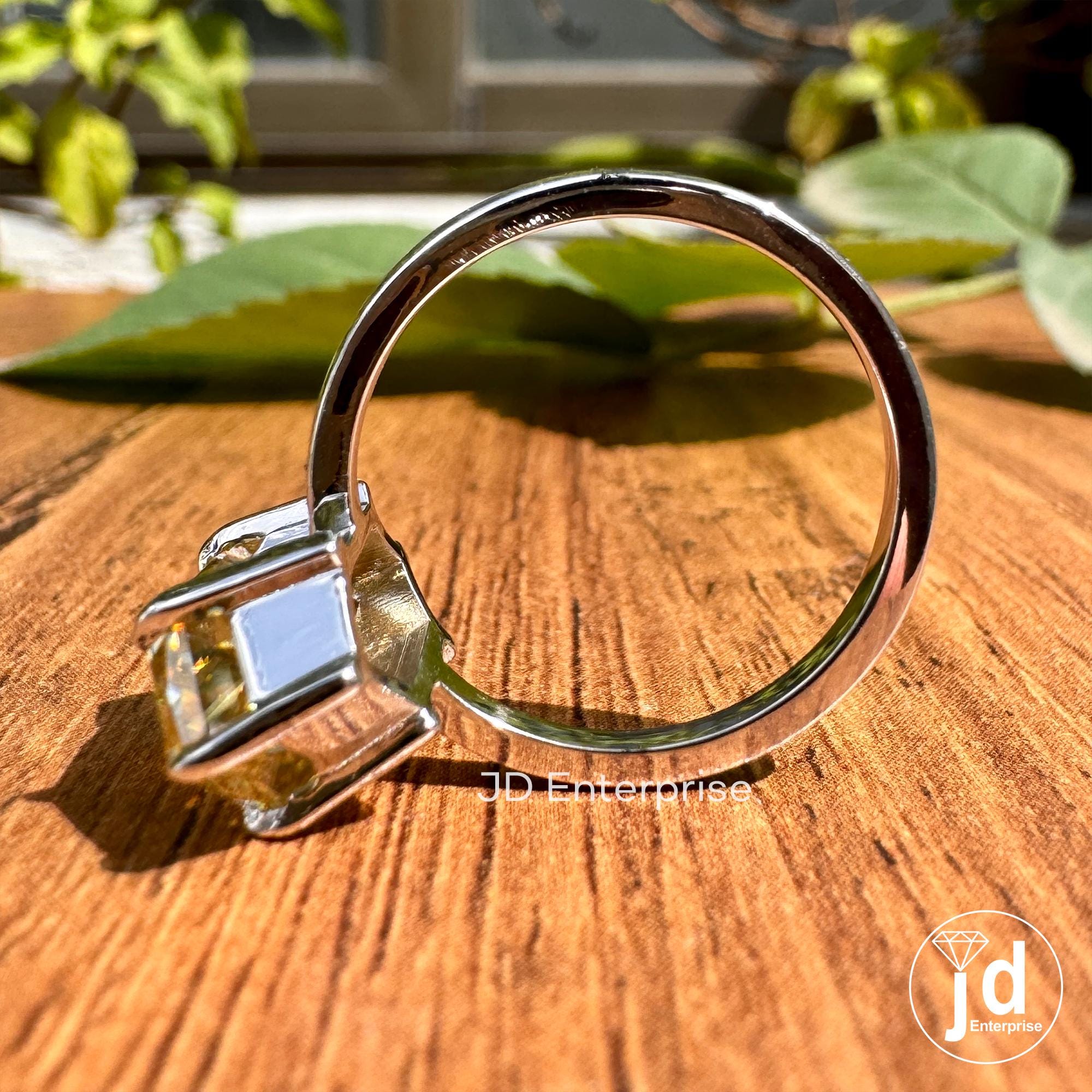 4.00 CT Hexagon Cut Canary Yellow Moissanite Engagement Ring, Yellow Solitaire Wedding Ring, Elongated Hexagon Cut Anniversary Gift Rings