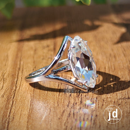 Stunning 3.00 CT Colorless Rose Cut Marquise Moissanite Engagement Ring, Solitaire Wedding Ring, Split Shank Anniversary Gift Ring for Women
