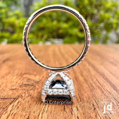 4.00 CT Dark Blue Asscher Moissanite Diamond Ring, Hidden Halo Engagement Ring, Unique Pave Set Wedding Ring, Claw Prong Anniversary Ring
