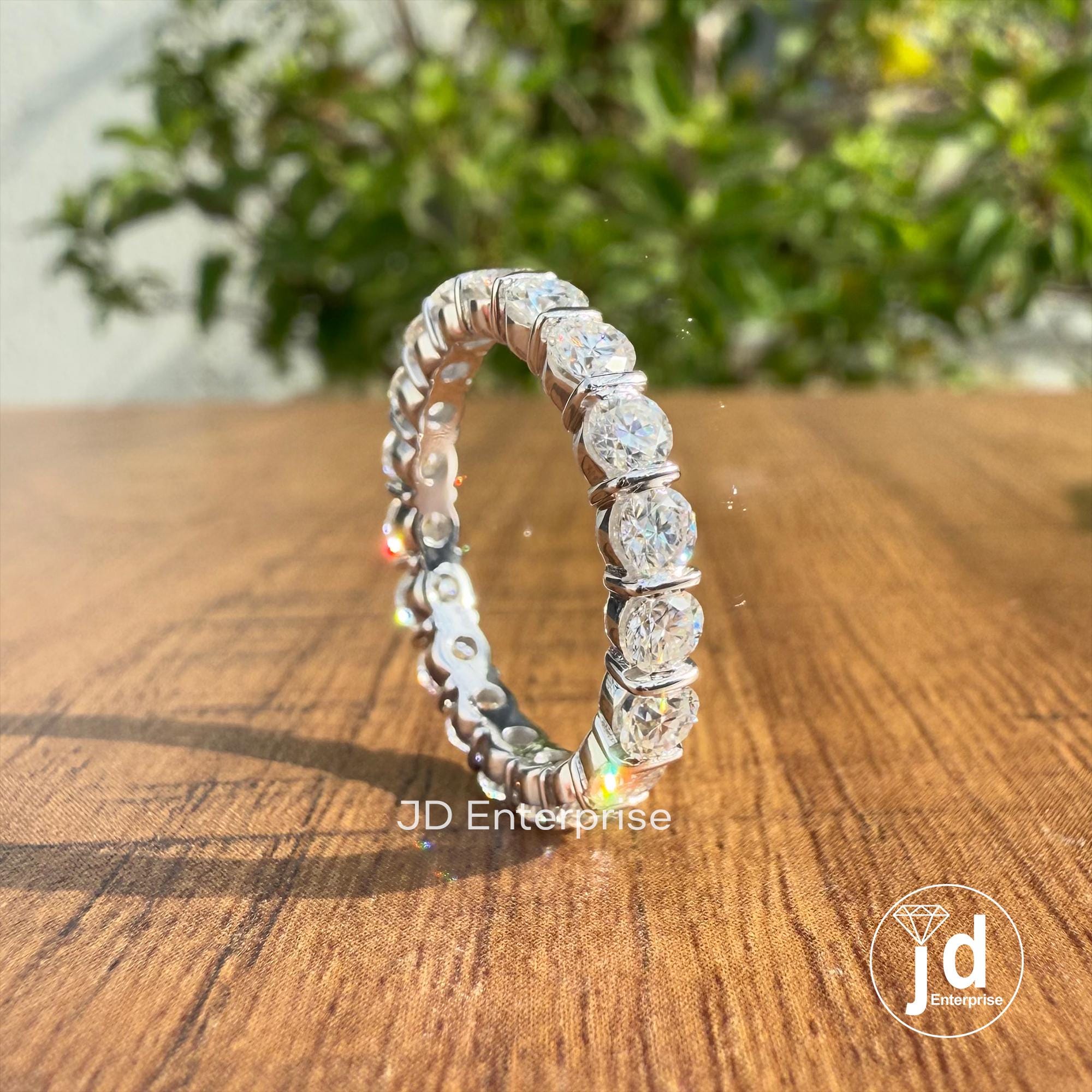 Eternity Wedding Band, 3.00 MM Round Moissanite Wedding Band, Engagement Ring, Bar Setting Matching Band, Bridal Set, Stacking Band for Gift