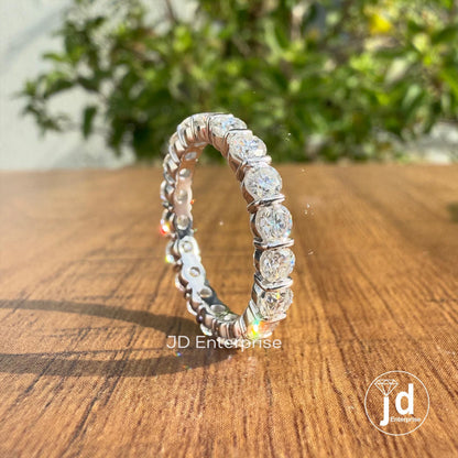 Eternity Wedding Band, 3.00 MM Round Moissanite Wedding Band, Engagement Ring, Bar Setting Matching Band, Bridal Set, Stacking Band for Gift