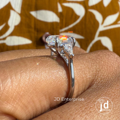 4.00 CT Oval Step Cut Moissanite Engagement Ring, Three Stone Wedding Ring, Shield Cut Moissanite, Trilogy Ring, Cocktail Ring for Women
